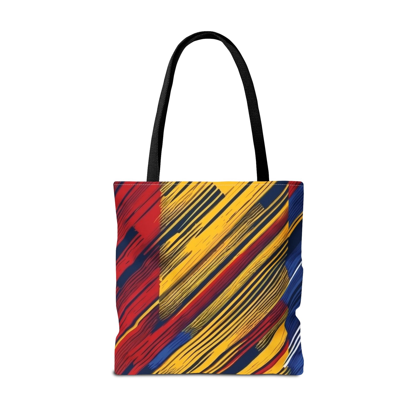 Abstract Brushstroke Tote Bag - Bold Red, Yellow & Blue All-Over Print