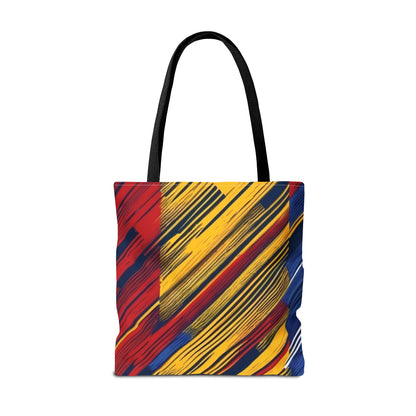 Abstract Brushstroke Tote Bag - Bold Red, Yellow & Blue All-Over Print