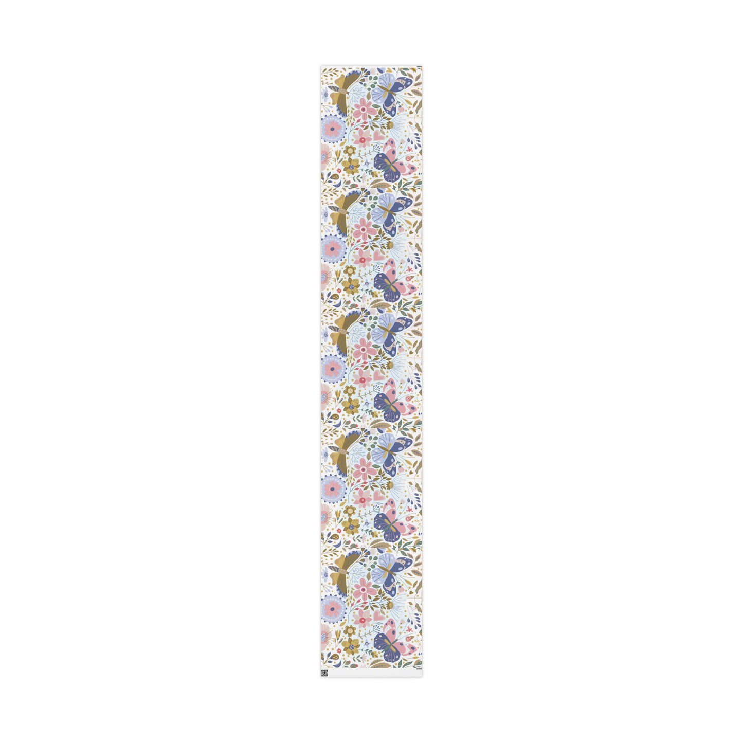 Floral Butterfly Wrapping Paper Roll — Elegant Blue & Gold Garden Gift Wrap