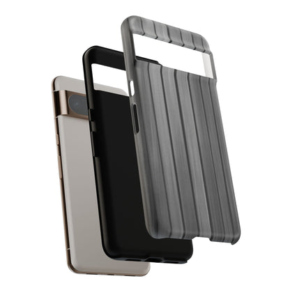 Ribbed metal texture phone case for iPhone, tough protective cover with metallic finish, designed by Printify.