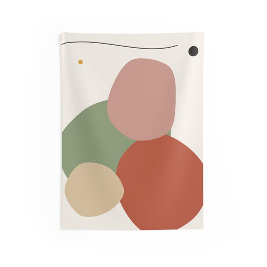 Abstract organic shapes wall tapestry by Printify featuring minimal earth tone boho decor for stylish wall art.