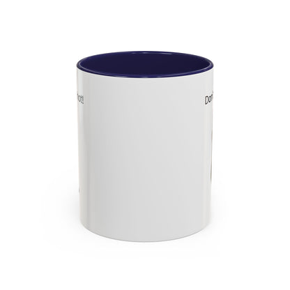 Ceramic cat coffee mug with "Don't rush, it's hot!" slogan in 11 oz size, featuring a playful cat design on a white mug.