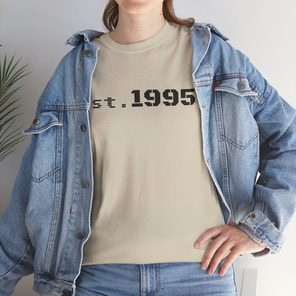 Vintage minimalist Est. 1995 T-shirt by Printify featuring a simple "Born in 1995" design on a classic tee.
