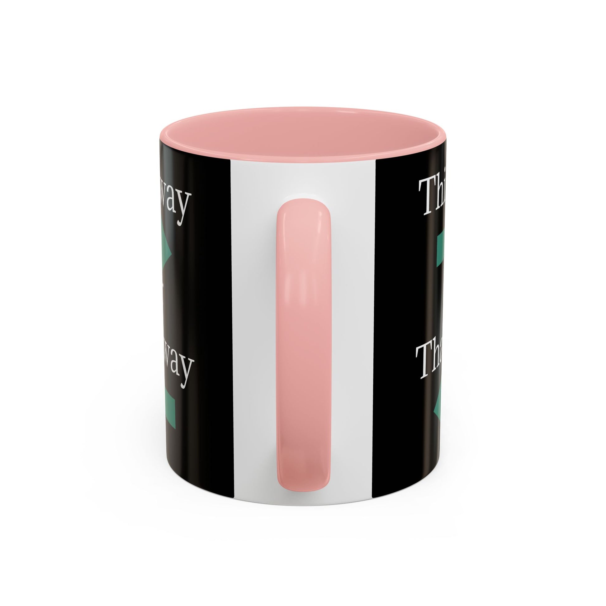 Ceramic coffee mug with "This Way or That Way" arrow design in 11oz or 15oz sizes, featuring a white Finish and printed by Printify.
