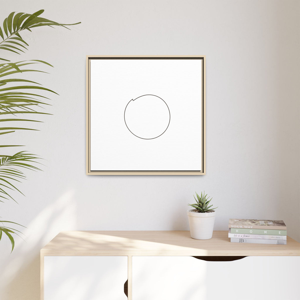 Framed matte canvas wall art featuring a minimalist circular line design by Printify, perfect for modern home decor.