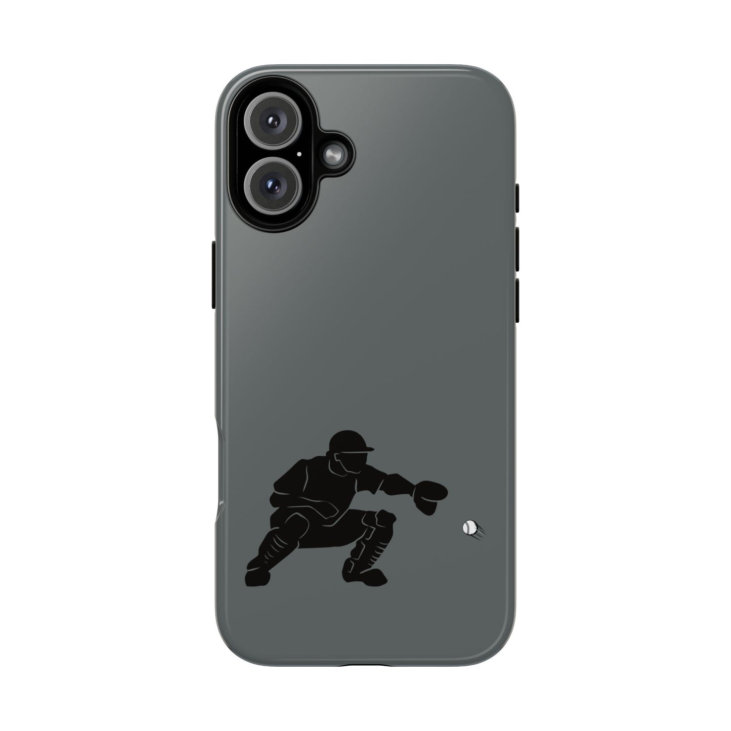 Printify Baseball Catcher phone case, tough protective cover for smartphones, featuring a baseball catcher design.