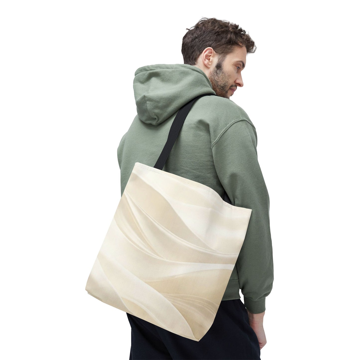 Cream Abstract Waves Tote Bag | Neutral Swirl Pattern