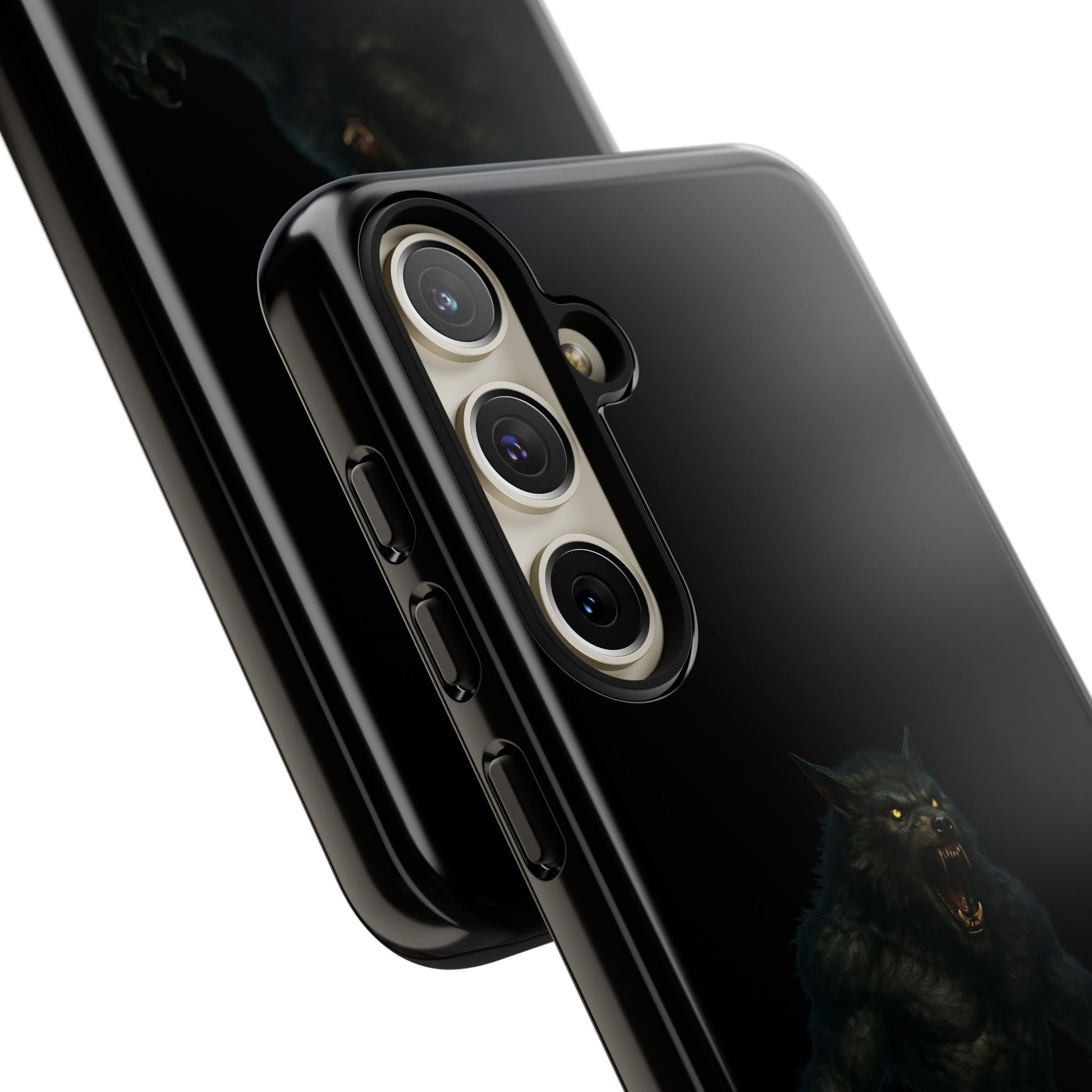 Dark werewolf graphic phone case by Printify, featuring a tough protective design and monster illustration for smartphones.