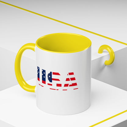 USA Flag Accent Coffee Mug — Patriotic 11/15oz Ceramic Coffee Cup
