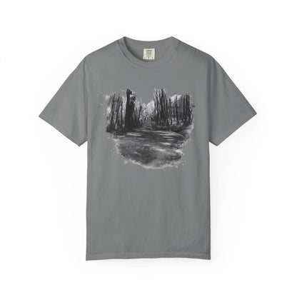 Artistic Forest Scene T-shirt | Nature Lover Gift, Outdoor Adventure Tee, Eco-Friendly Fashion, Vintage Inspired Clothing, Unisex Gift - TRV