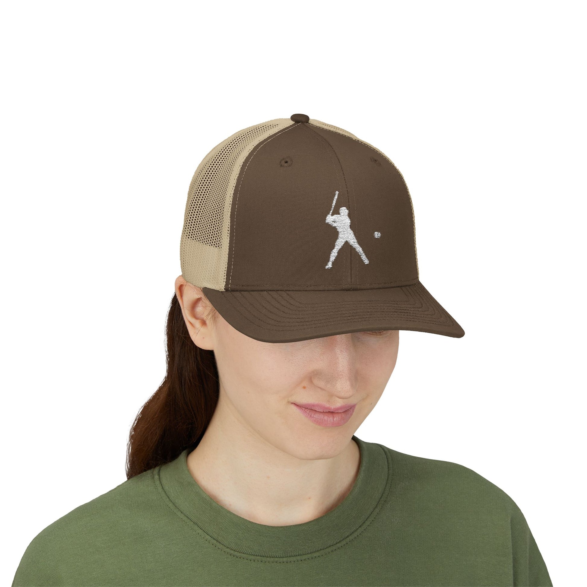 Vintage batter silhouette baseball snapback trucker cap by Printify, featuring a classic design and adjustable snap closure.