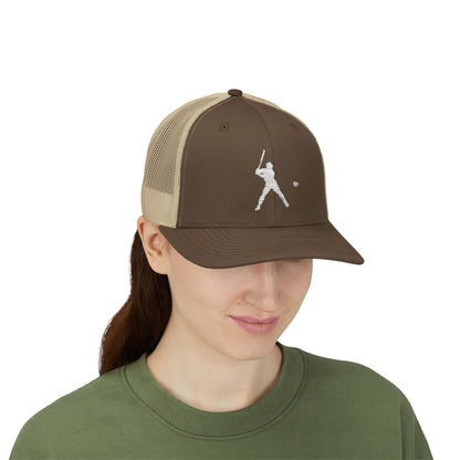 Vintage batter silhouette baseball snapback trucker cap by Printify, featuring a classic design and adjustable snap closure.