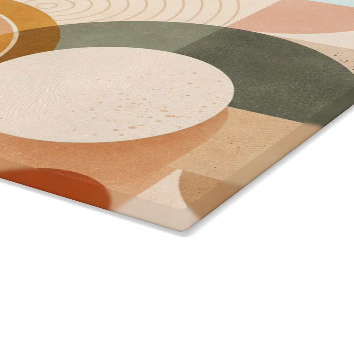 Mid-Century Geometric Glass Cutting Board – Retro Rainbow Kitchen Decor
