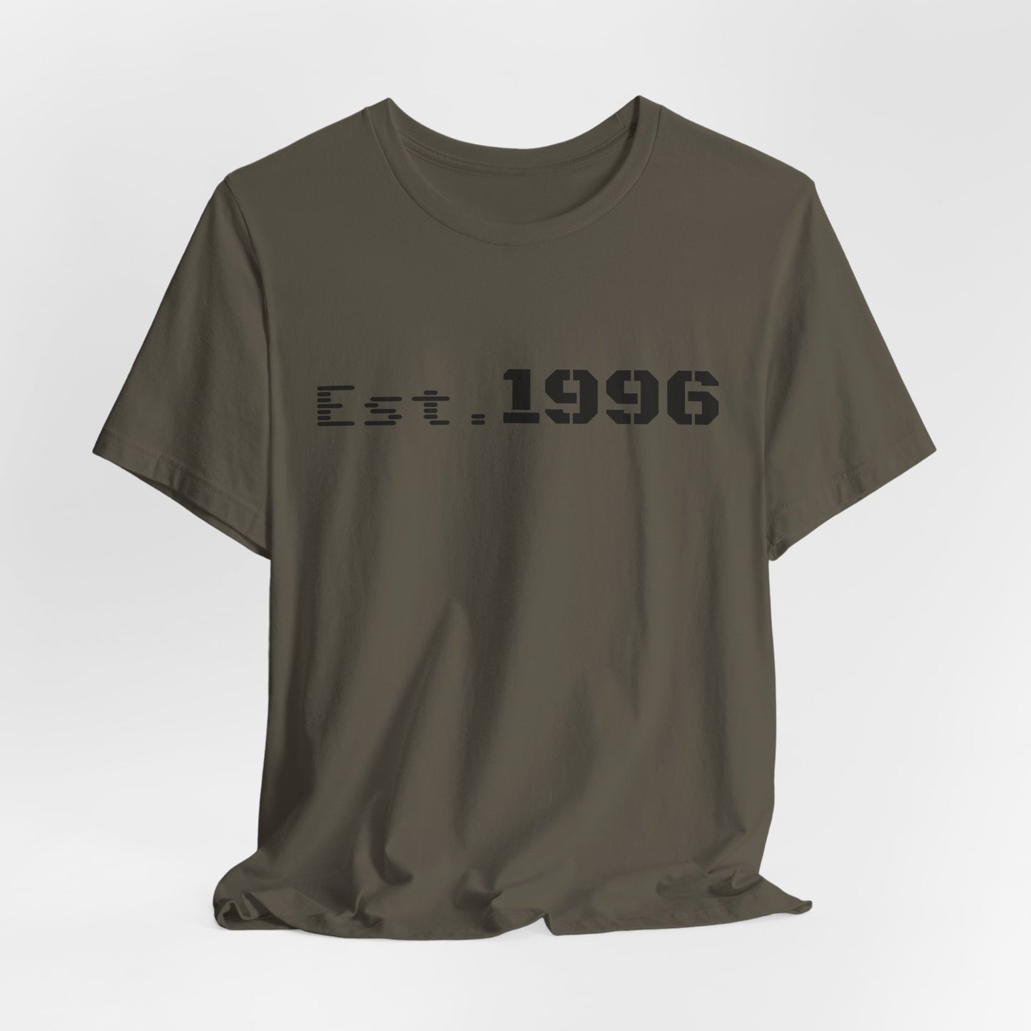 Vintage Est. 1996 T-shirt by Printify featuring a classic design, perfect as a birthday gift for those born in 1996.