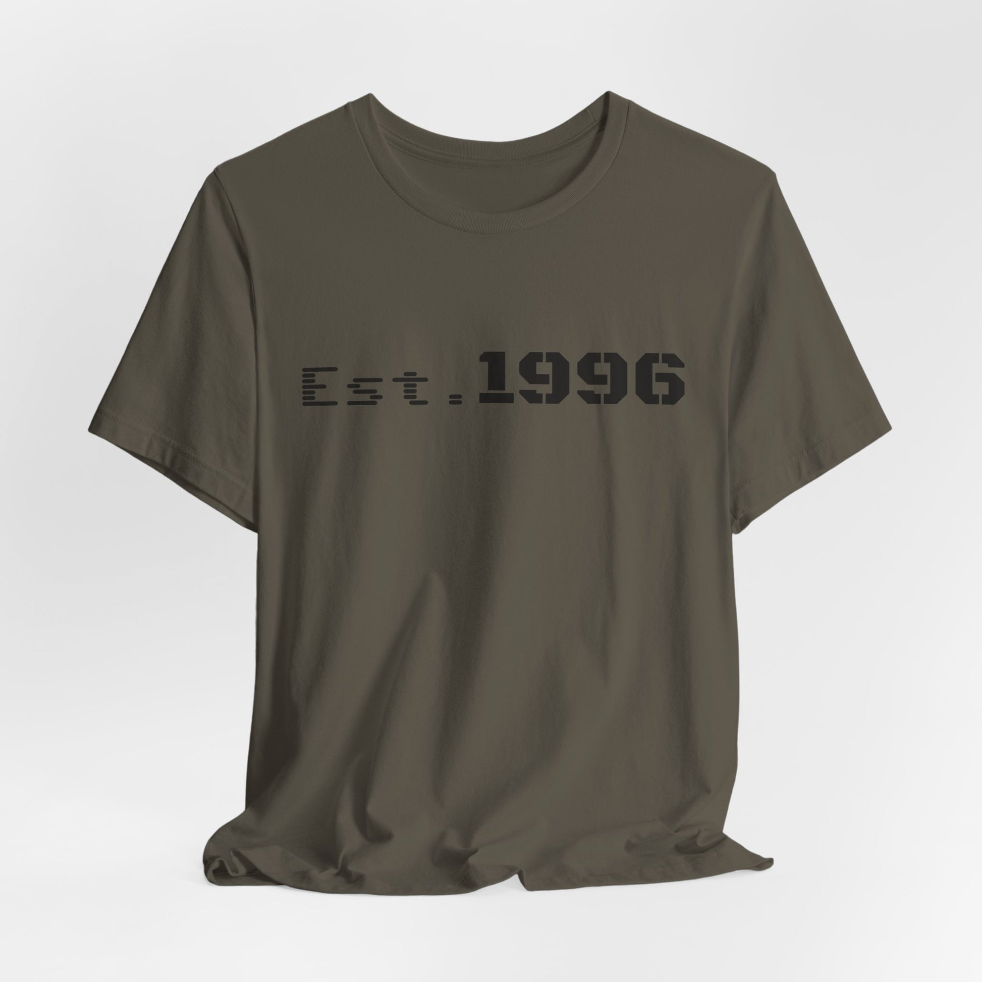 Vintage Est. 1996 T-shirt by Printify featuring a classic design, perfect as a birthday gift for those born in 1996.