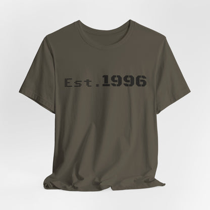 Vintage Est. 1996 T-shirt by Printify featuring a classic design, perfect as a birthday gift for those born in 1996.
