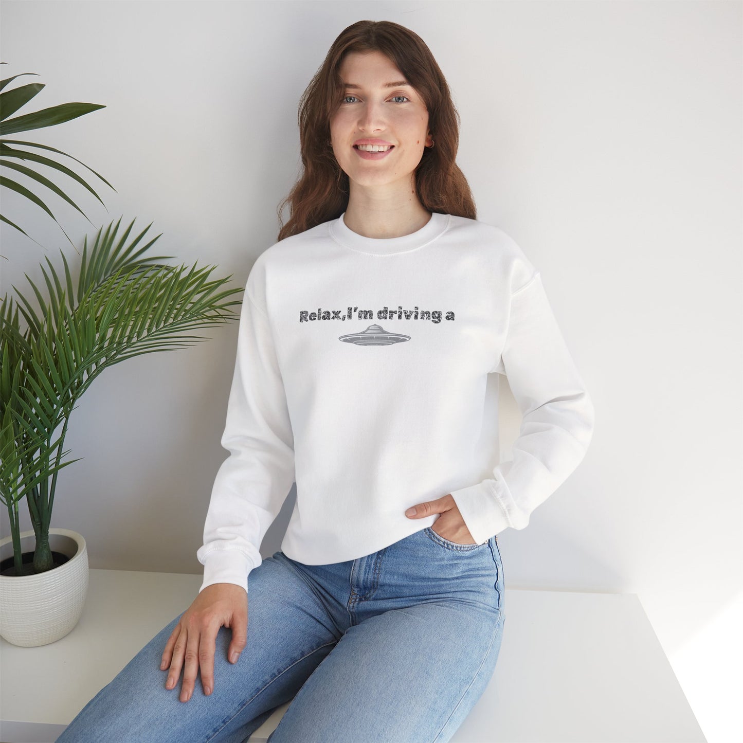 Relaxing UFO Driving Sweatshirt, Funny Gift for UFO Lovers, Unisex Crewneck Pullover, Casual Wear, Space Enthusiast Apparel