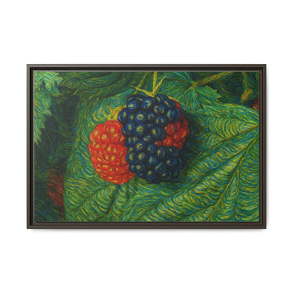 Framed canvas print of a blackberry still life by Printify showcasing detailed blackberries on a textured background