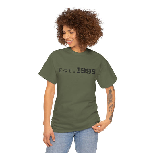 Vintage minimalist Est. 1995 T-shirt by Printify featuring a simple birthday design on a classic crewneck tee.