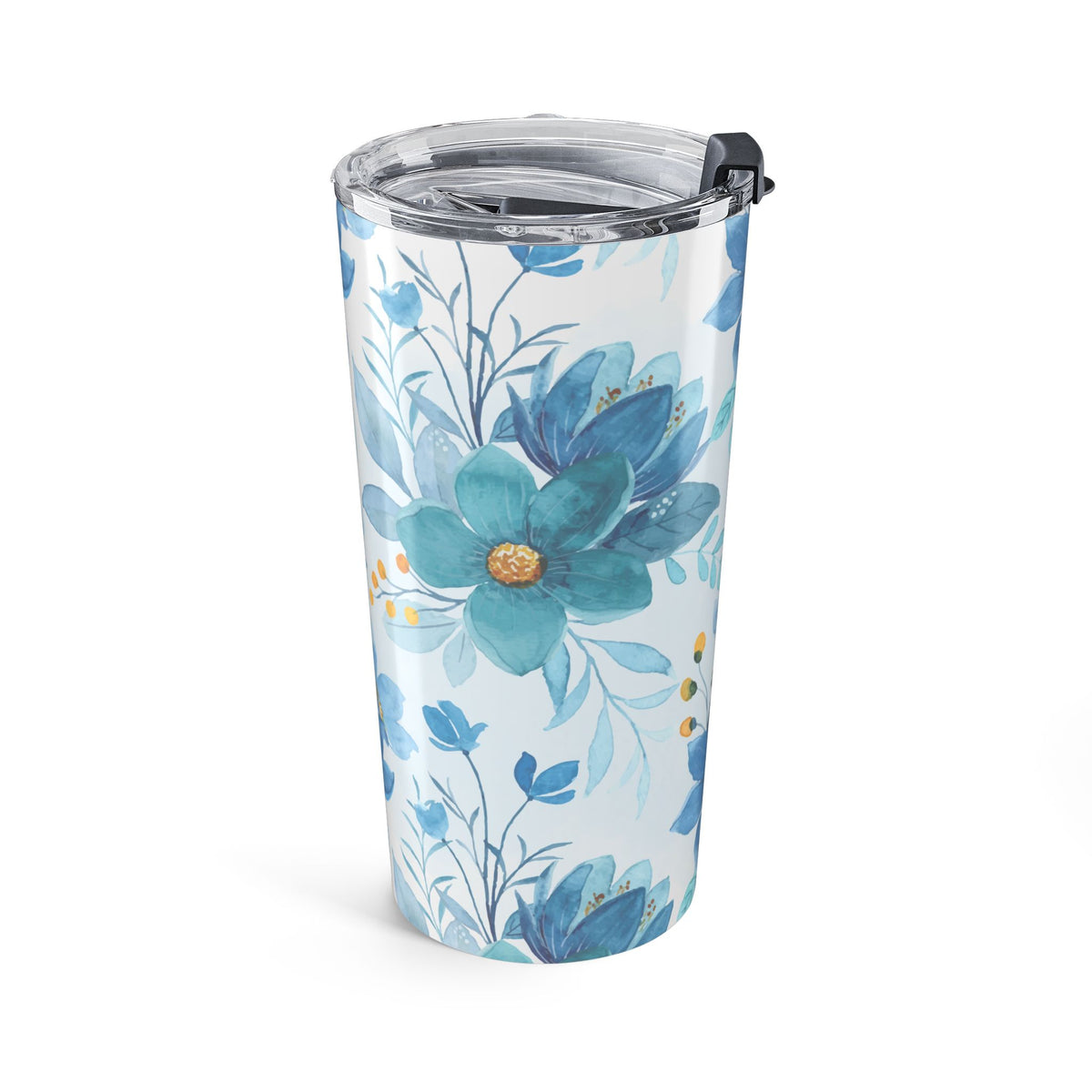 Blue watercolor floral 20oz insulated stainless steel tumbler - view 4