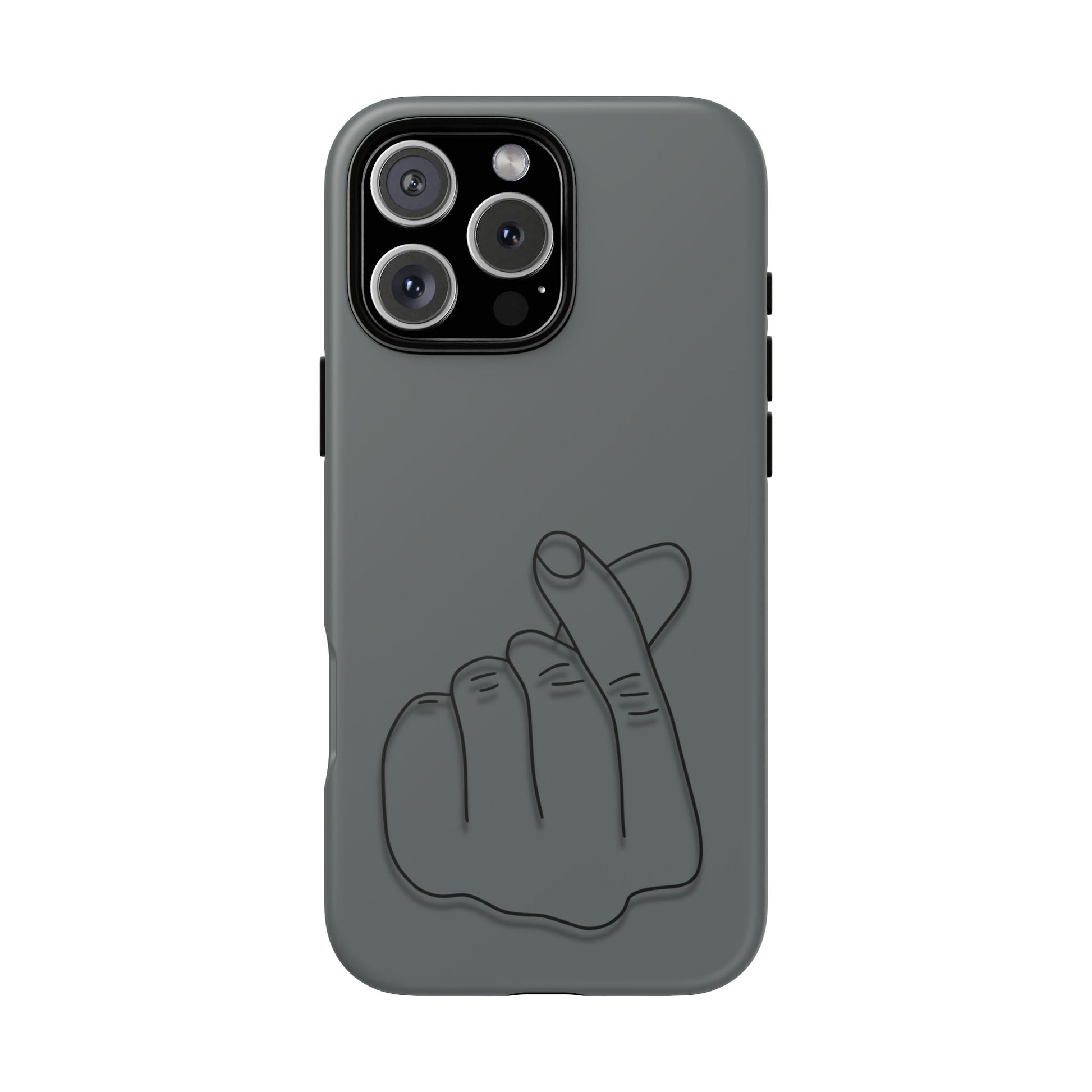 Silicone phone case with embossed Korean finger heart design, compatible with smartphones, by Printify.