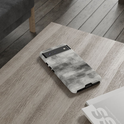 Abstract gray grid phone case for iPhone, tough protective cover by Printify featuring a modern geometric design.