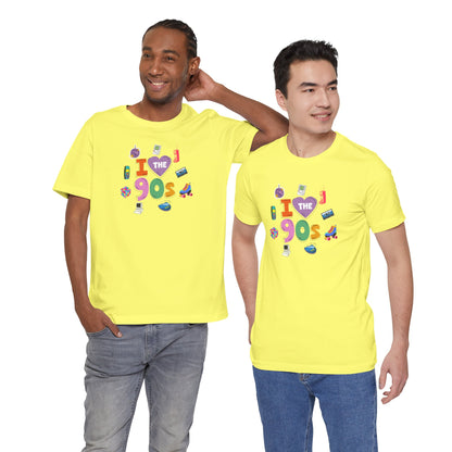 I  Love the 90's Short Sleeve Tee - Retro Graphic Tee, Vintage Style Shirt, Perfect for Casual Outings, 90s Nostalgia Apparel