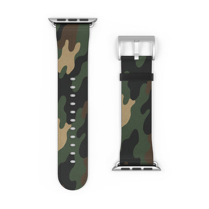 Green camouflage silicone Apple Watch band from Printify, showcasing a durable strap with a camo pattern for accessories.