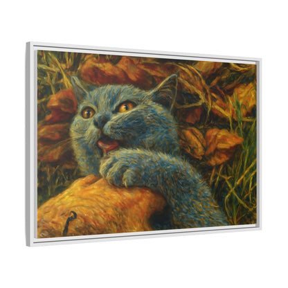 Blue cat canvas print wall art by Printify featuring a whimsical design, perfect for cat lovers' home decor.