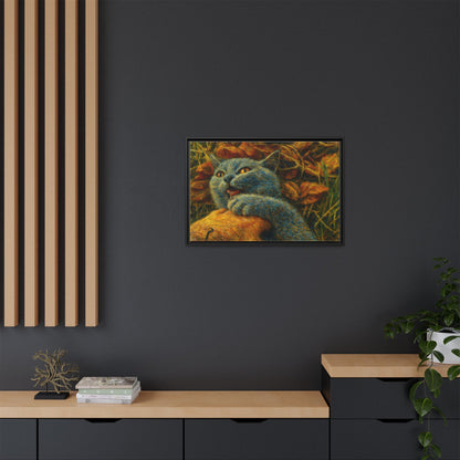 Blue cat canvas print featuring whimsical wall art, perfect gift for cat lovers, by Printify.