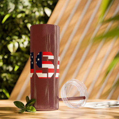 Skinny Tumbler — USA Flag 20oz Straw Tumbler (Patriotic Travel Cup)