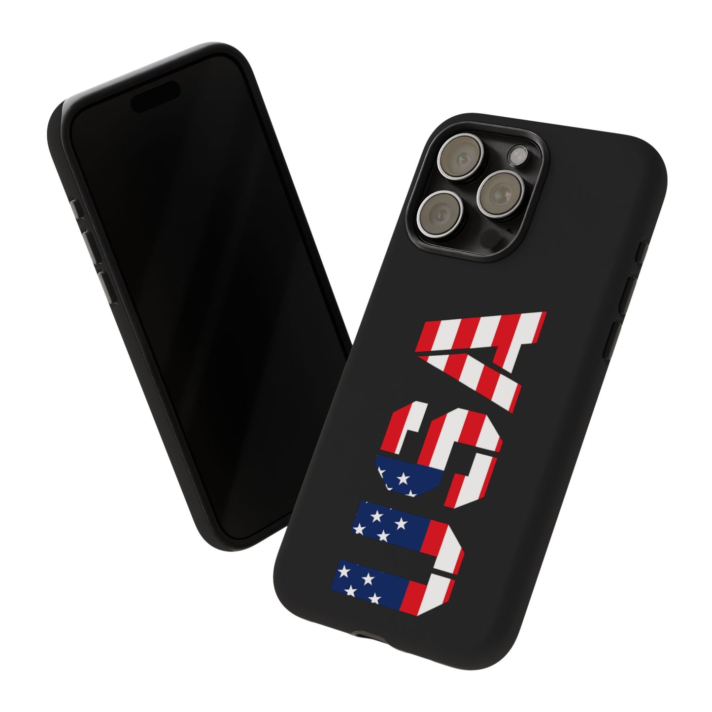 USA patriotic phone case with American flag design, durable Printify tough case for smartphones.