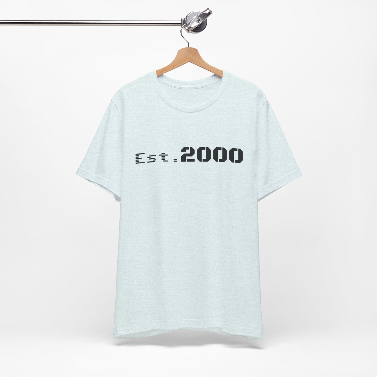 Retro pixel design T-shirt from Printify featuring "Born in 2000" text, celebrating the year 2000 with vintage style.