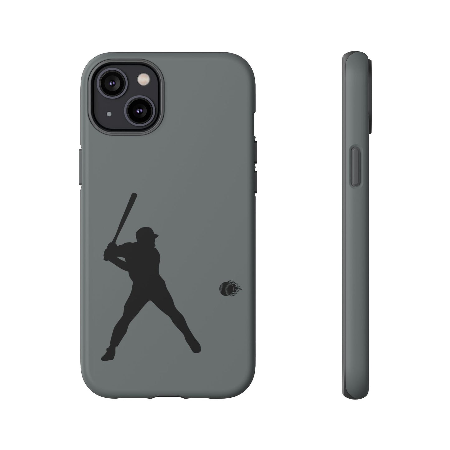 Black baseball silhouette tough phone case for iPhone, protective sporty design by Printify, showing a rugged, durable style.