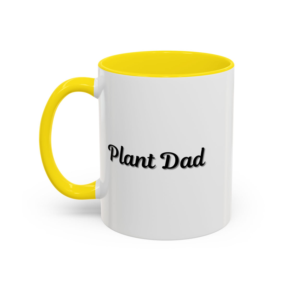 Black-handle Plant Dad coffee mug with green plant design, perfect for plant lovers, 11oz or 15oz size.