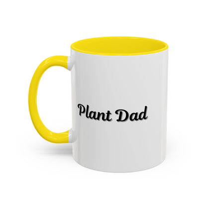 Black-handle Plant Dad coffee mug with green plant design, perfect for plant lovers, 11oz or 15oz size.