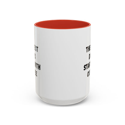 Ceramic coffee mug with "The Best Days Start With Coffee" print, 11oz, white accent mug from Printify on a plain background.