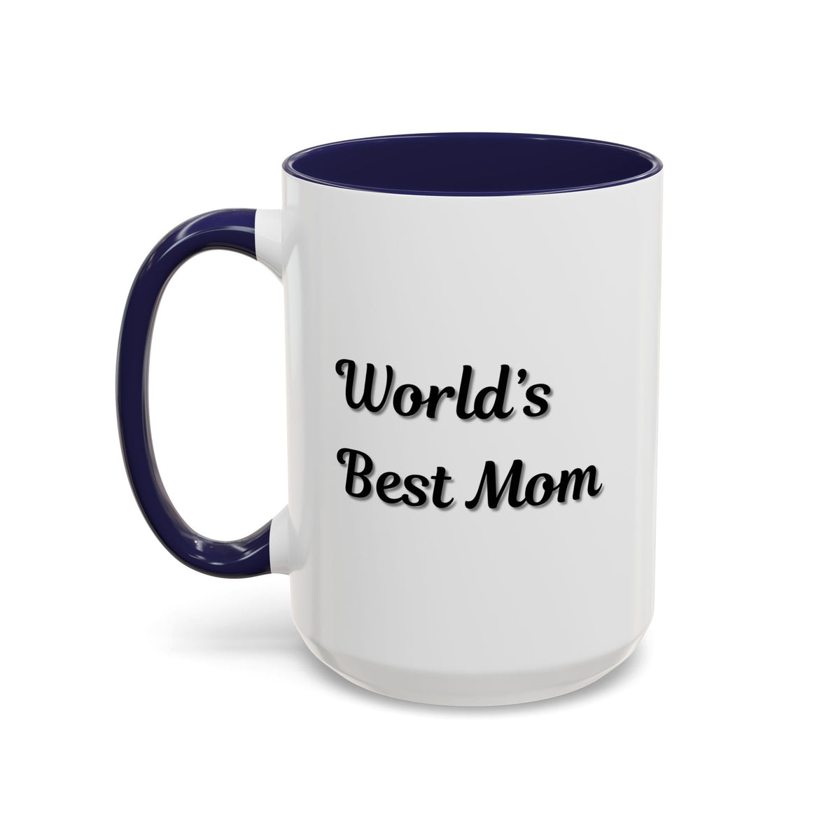 Black-trim ceramic coffee mug by Printify with "World's Best Mom" accent design, perfect for Mother's Day gift.