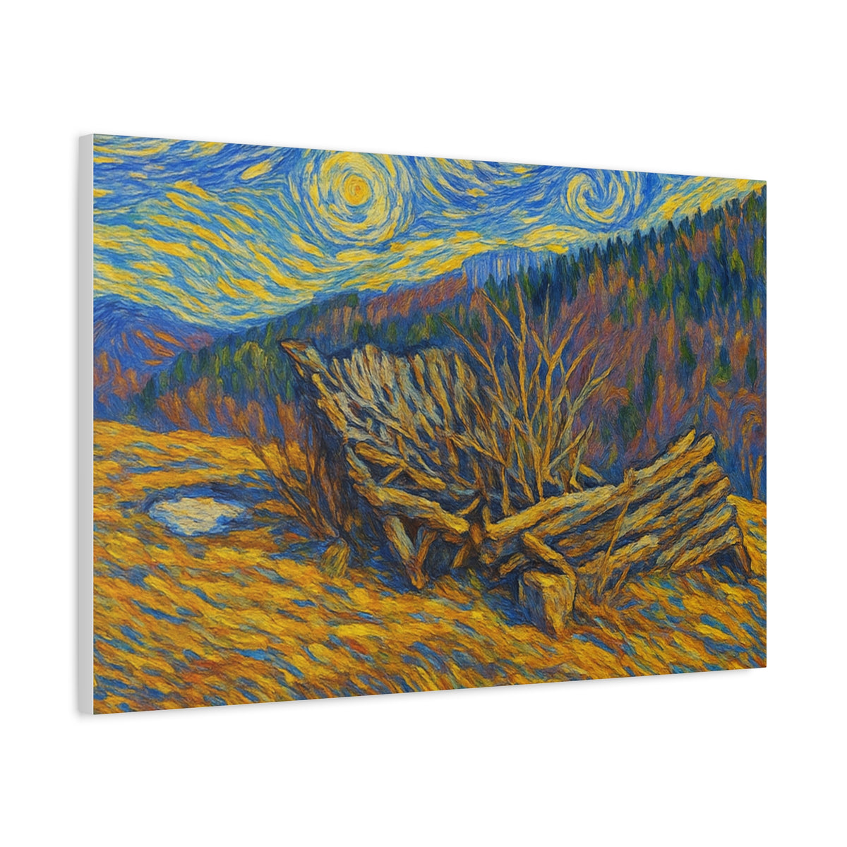 Impressionist Starry Landscape canvas print by Printify, featuring a night sky with stars and a scenic landscape.