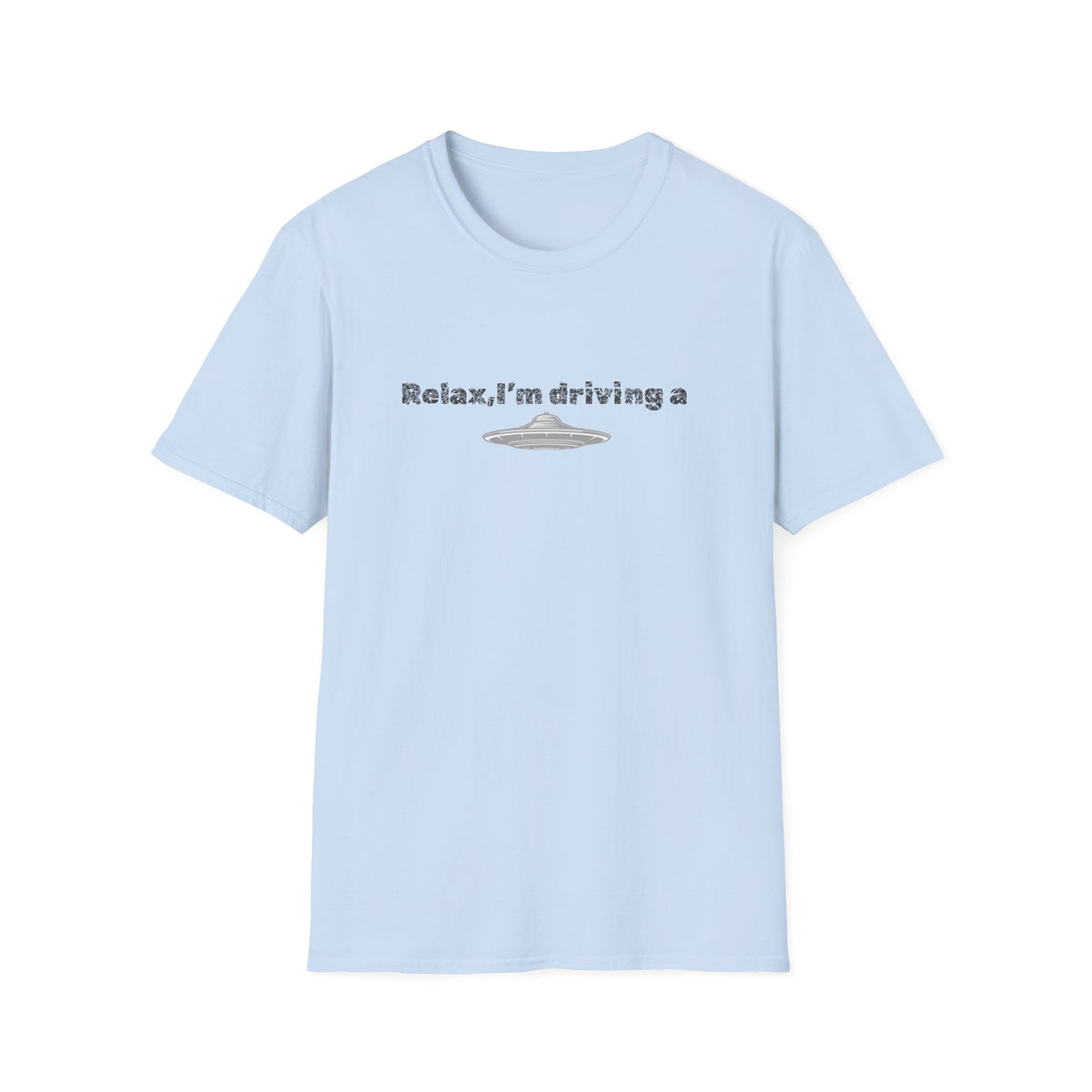 Funny alien graphic T-shirt by Printify featuring a UFO design, perfect for sci-fi fans and alien enthusiasts.