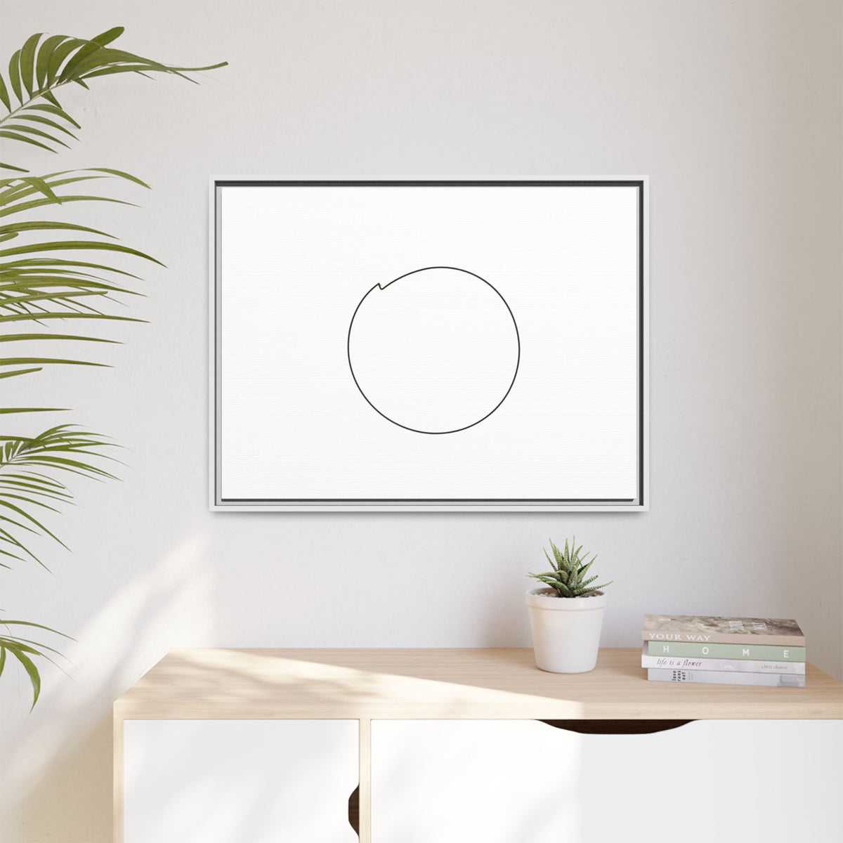 Framed matte canvas wall art featuring a minimal circular line design, by Printify, perfect for modern home decor.