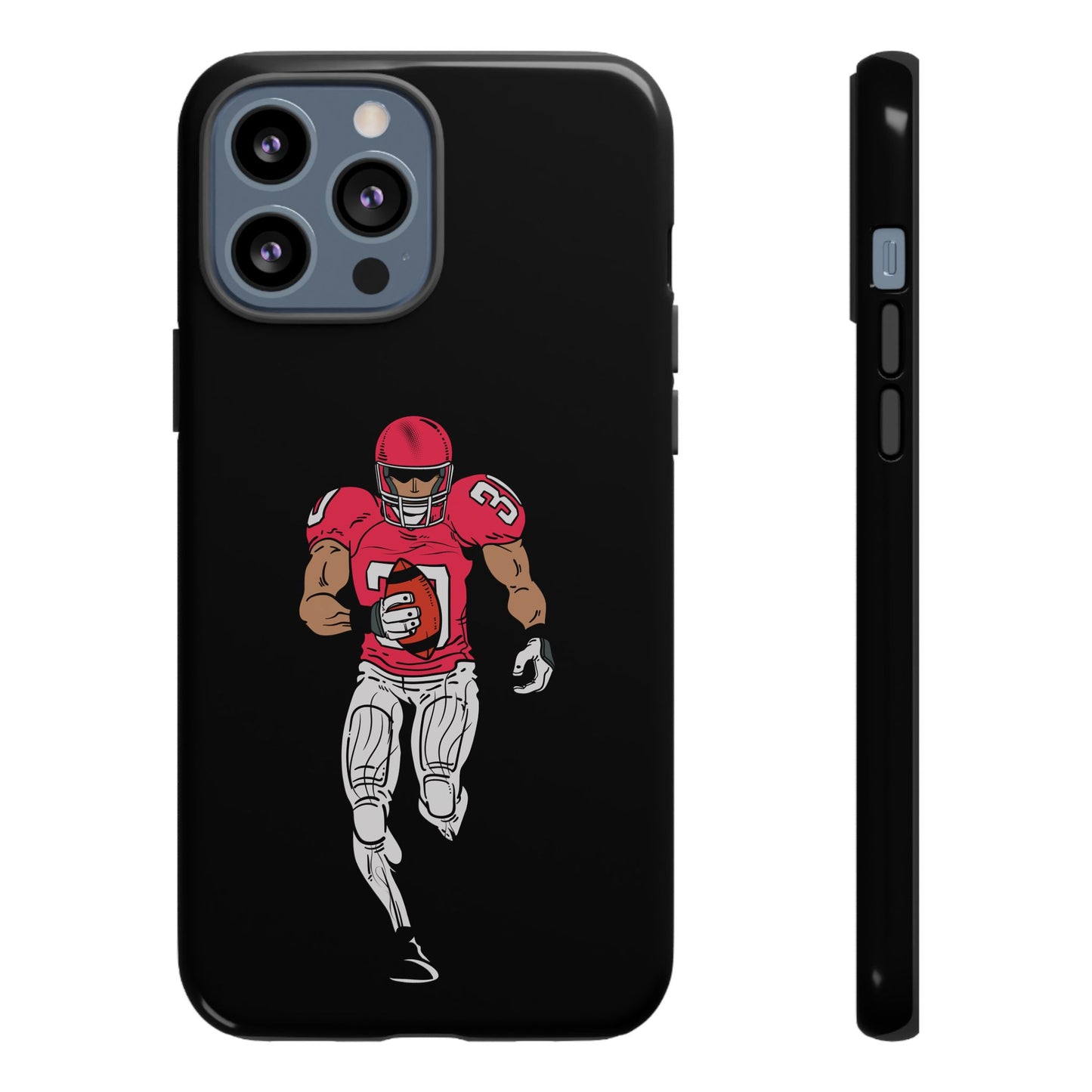 Black football player tough phone case for iPhone, durable protective sports design by Printify