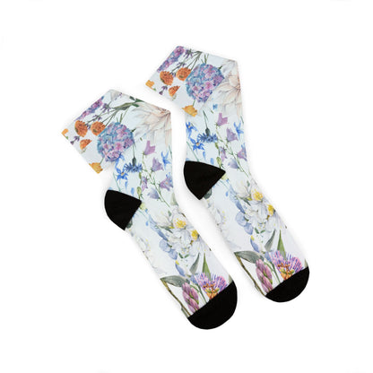 Watercolor Wildflower Socks | Floral Crew Socks, Pastel Garden Print