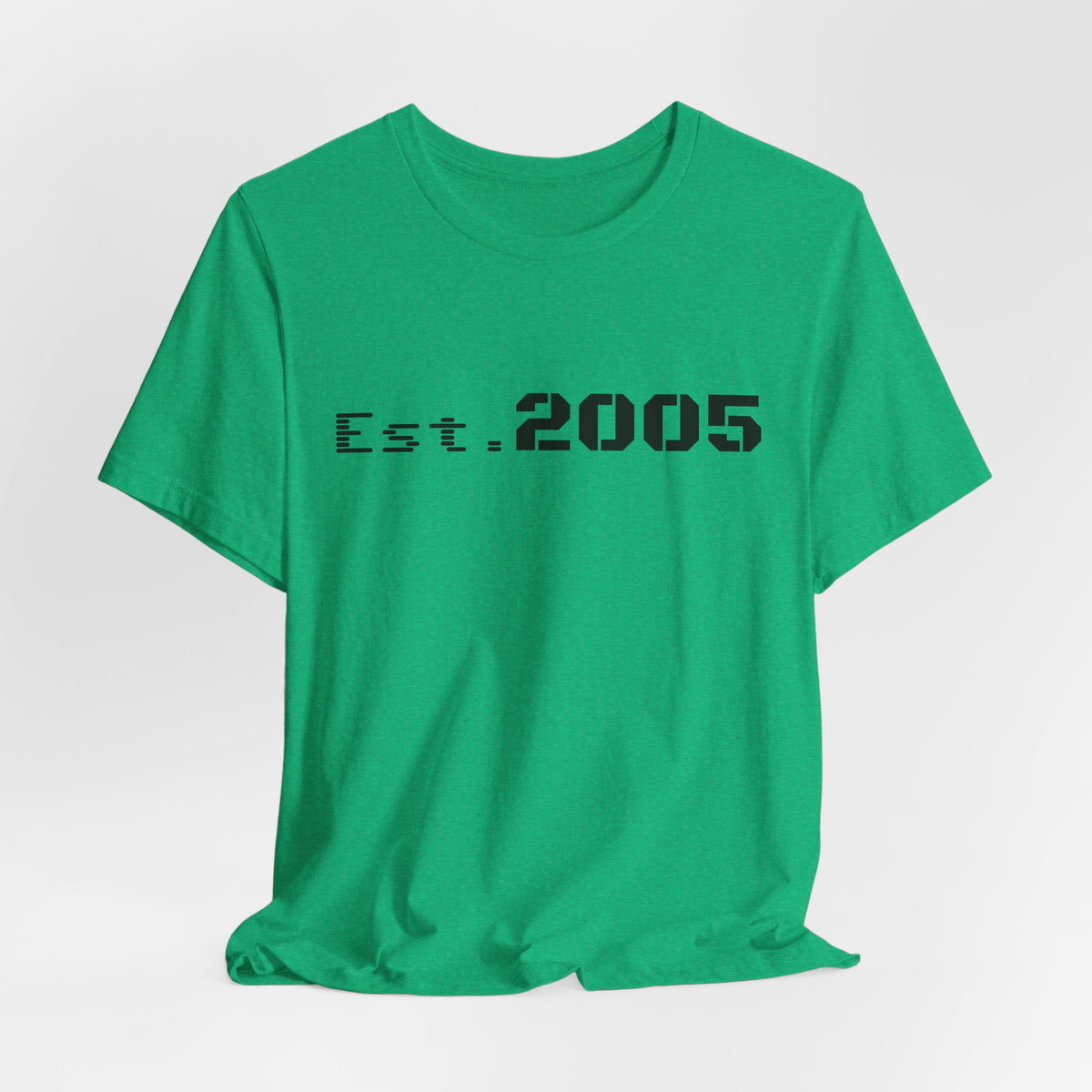 Black Est. 2005 T-shirt by Printify featuring minimal anniversary year design on soft cotton fabric.