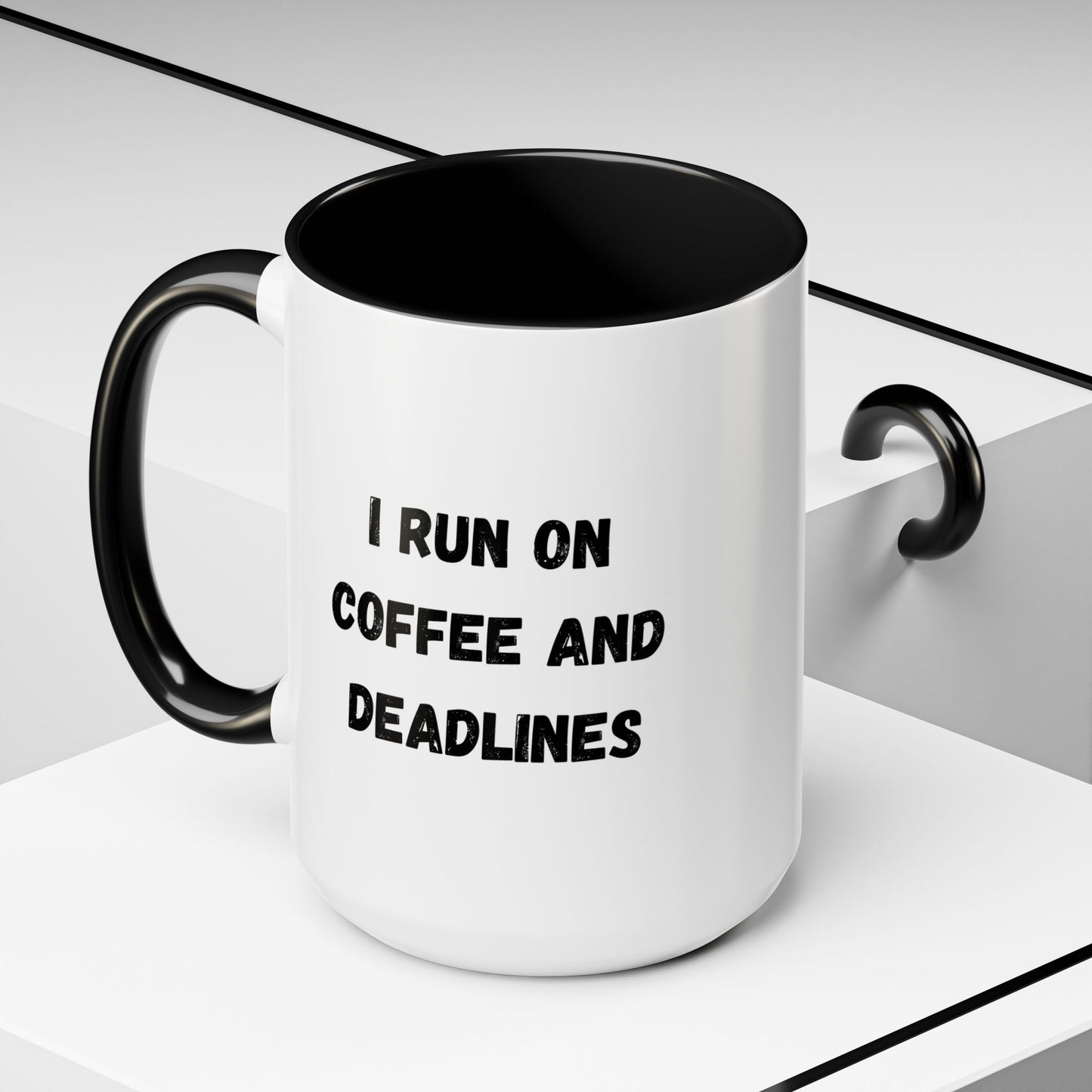 I Run on Coffee and Deadlines Mug, Motivational Coffee Cup, Office Mug, Gift for Writers, Caffeine Lover's Mug, Funny Coffee Cup