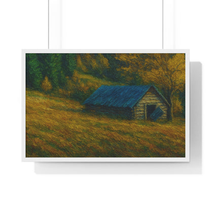 Rustic Cabin Framed Poster, Nature Wall Art, Cozy Home Decor, Gift for Farmhouse Lovers, Autumn Landscape Print - TRV