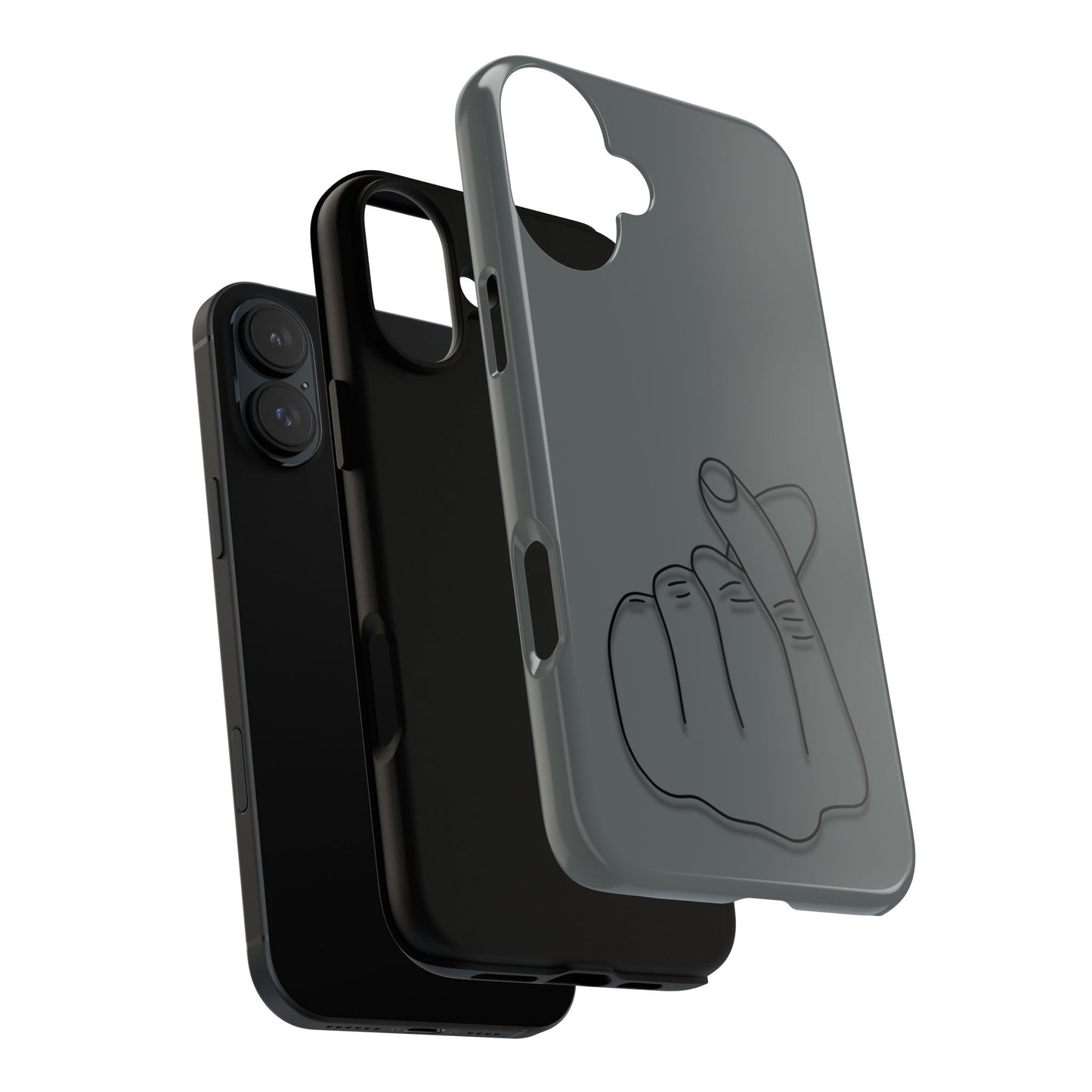 Silicone phone case with embossed Korean finger heart design, compatible with smartphones, by Printify.