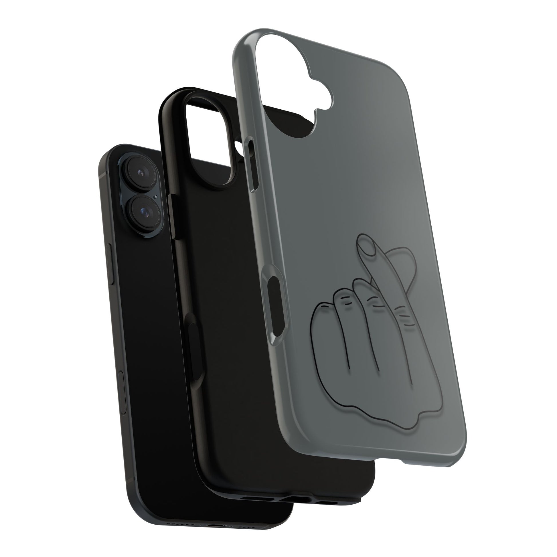 Silicone phone case with embossed Korean finger heart design, compatible with smartphones, by Printify.