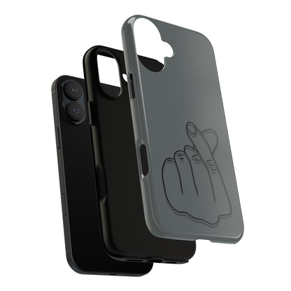 Silicone phone case with embossed Korean finger heart design, compatible with smartphones, by Printify.