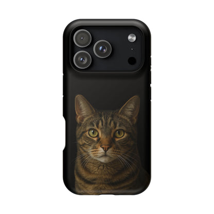 Realistic tabby cat portrait phone case, front view